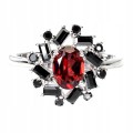 925 Pierścionek elegancki srebrny naturalny granat czarne spinele r 17