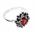 925 Pierścionek elegancki srebrny naturalny granat czarne spinele r 17