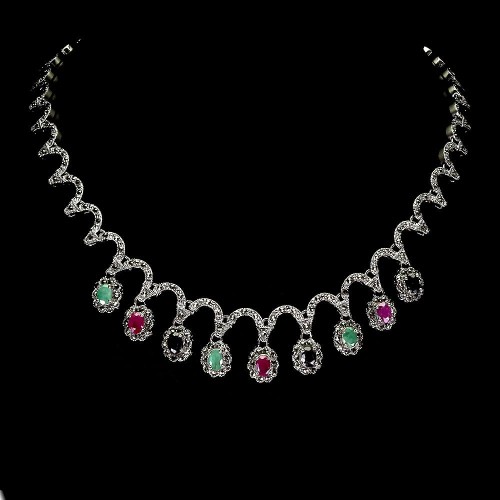 Zjawiskowy 925 elegancki naszyjnik szmaragdy markazyty rubiny szafiry