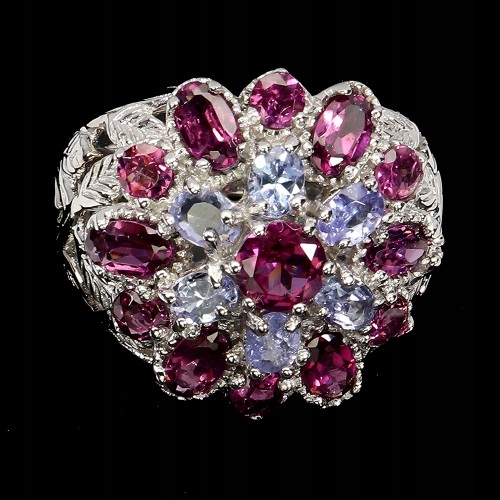 Pierścionek srebrny elegancki naturalne rodolity granaty tanzanity r 16 925