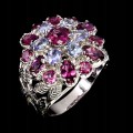 Pierścionek srebrny elegancki naturalne rodolity granaty tanzanity r 16 925