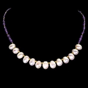 Zjawiskowy 925 elegancki naszyjnik naturalne perły ametysty srebro