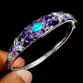 Srebrna bransoletka elegancka naturalne ametysty akwamaryny niebieski opal