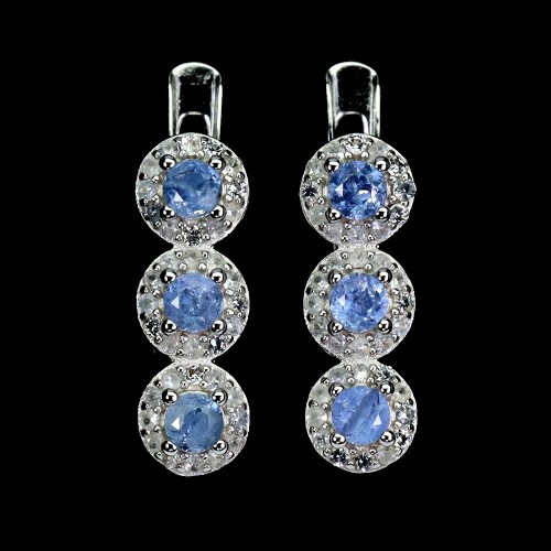 1 Kolczyki 925 naturalne białe topazy niebieskie szafiry Myanmar delikatne