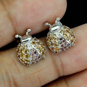 Srebrne 925 kolczyki biedronki naturalne szafiry Songea delikatne 1