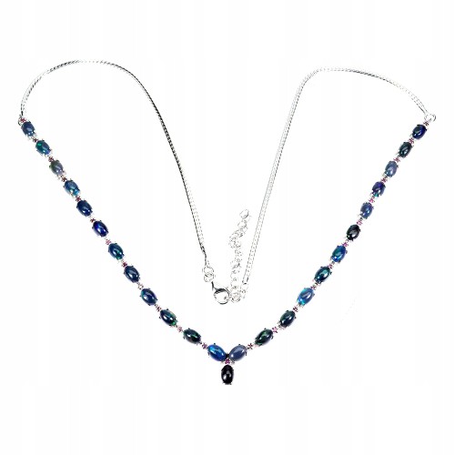 Srebrny elegancki naszyjnik naturalne granaty czarne opale zjawiskowy