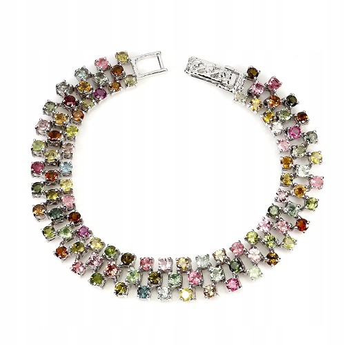 Srebrna 925 zjawiskowa elegancka bransoletka turmaliny naturalne