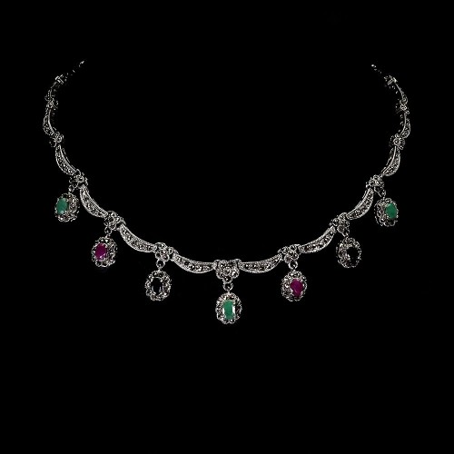 Zjawiskowy elegancki 925 naszyjnik szmaragdy markazyty rubiny szafiry