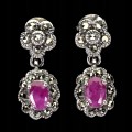 1 Srebrne eleganckie kolczyki naturalne rubiny markazyty 925