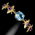 Bransoletka zjawiskowa naturalny topaz sky blue ametysty pszczoła 925