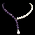 Zjawiskowy elegancki naszyjnik naturalne perły ametysty 925 srebro