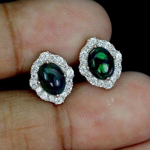 925 Kolczyki zjawiskowe naturalne czarne opale cyrkonie delikatne 1