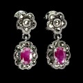 Srebrne eleganckie kolczyki naturalne rubiny markazyty 925 1