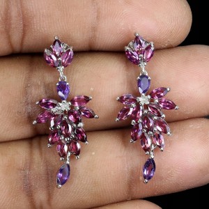 Kolczyki srebrne eleganckie naturalne ametysty granaty 925 1