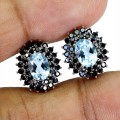 1 Srebrne delikatne kolczyki naturalne topazy sky blue czarne spinele