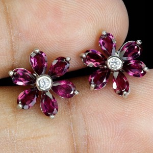925 Delikatne srebro kolczyki granaty rodolity naturalne kwiat 1