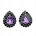 1 Kolczyki eleganckie srebrne naturalne czarne spinele ametysty