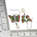 Srebrne 925 kolczyki emaliowane naturalne perły motyl 1