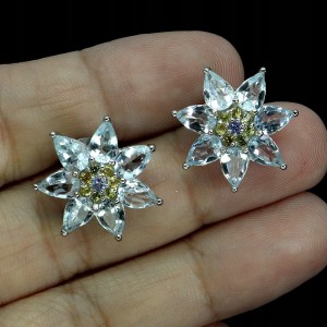 Srebrne kolczyki eleganckie natural szafiry akwamaryny tanzanity gwiazdka 1