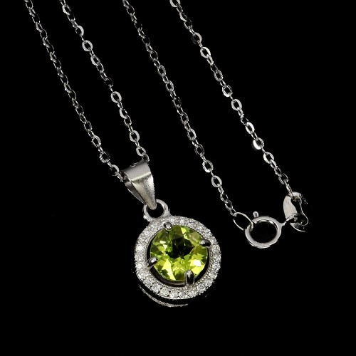 Naszyjnik 925 naturalny oliwin cyrkonie delikatny piękny