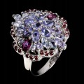 925 Pierścionek srebrny elegancki naturalne rodolity granaty tanzanity r 19