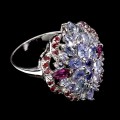 925 Pierścionek srebrny elegancki naturalne rodolity granaty tanzanity r 19