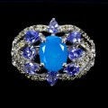 925 Elegancki pierścionek naturalny niebieski opal tanzanity szafiry r 16