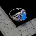 925 Elegancki pierścionek naturalny niebieski opal tanzanity szafiry r 16