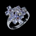 Pierścionek srebrny naturalne rodolity granaty tanzanity szafir kwiat r 16