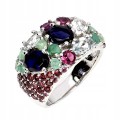 925 Piękny pierścionek naturalne granaty szmaragdy iolity akwamaryny r 17