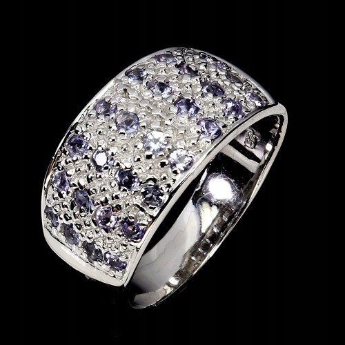 Pierścionek r 18 elegancki naturalne tanzanity srebrny 925
