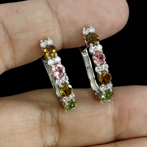 Delikatne 925 eleganckie kolczyki naturalne turmaliny cyrkonie 1