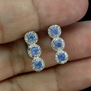 Kolczyki srebrne naturalne białe i niebieskie szafiry Myanmar delikatne 1