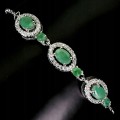 Bransoletka delikatna elegancka srebro 925 naturalne szmaragdy cyrkonie