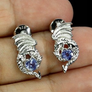 3 Delikatne srebrne kolczyki tanzanity naturalne smok 925