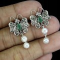 Srebrne 925 zjawiskowe kolczyki naturalne perły szmaragdy markazyty motyl 3
