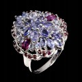 925 Pierścionek srebrny elegancki naturalne rodolity granaty tanzanity r 16