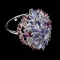 925 Pierścionek srebrny elegancki naturalne rodolity granaty tanzanity r 16