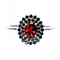 Pierścionek elegancki srebrny naturalny granat czarne spinele r 14 925