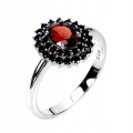 Pierścionek elegancki srebrny naturalny granat czarne spinele r 14 925