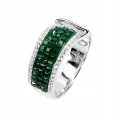 Srebrny piękny elegancki pierścionek zielone cyrkonie r 17