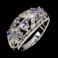 Pierścionek srebrny naturalne rodolity granaty tanzanity r 17 elegancki
