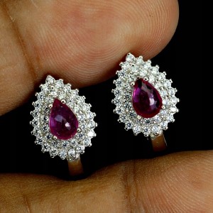 2 Eleganckie delikatne srebrne kolczyki naturalne rubiny cyrkonie 925