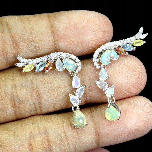 925 Kolczyki zjawiskowe naturalne ogniste opale szafiry Songea 2