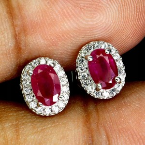 925 Eleganckie delikatne srebrne kolczyki naturalne rubiny cyrkonie 2