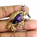 Wisiorek srebrny 925 naturalny 26ct ametyst granaty szmaragd ryba