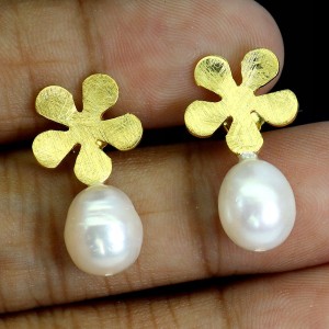 Srebrne eleganckie kolczyki 925 naturalne perły kwiat 2