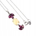 925 Naszyjnik zjawiskowy naturalny ognisty opal granaty rodolity piękny