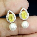 Srebrne delikatne eleganckie kolczyki natural szafiry żółte masa perłowa 2