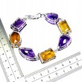 Elegancka zjawiskowa bransoletka naturalne ametysty cytryny 158ct srebrna